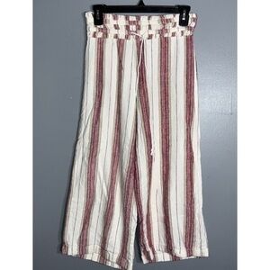 Indigo Rein Red White Stripe Elastic Waist Pull On Wide Leg Linen Blend Jr Med